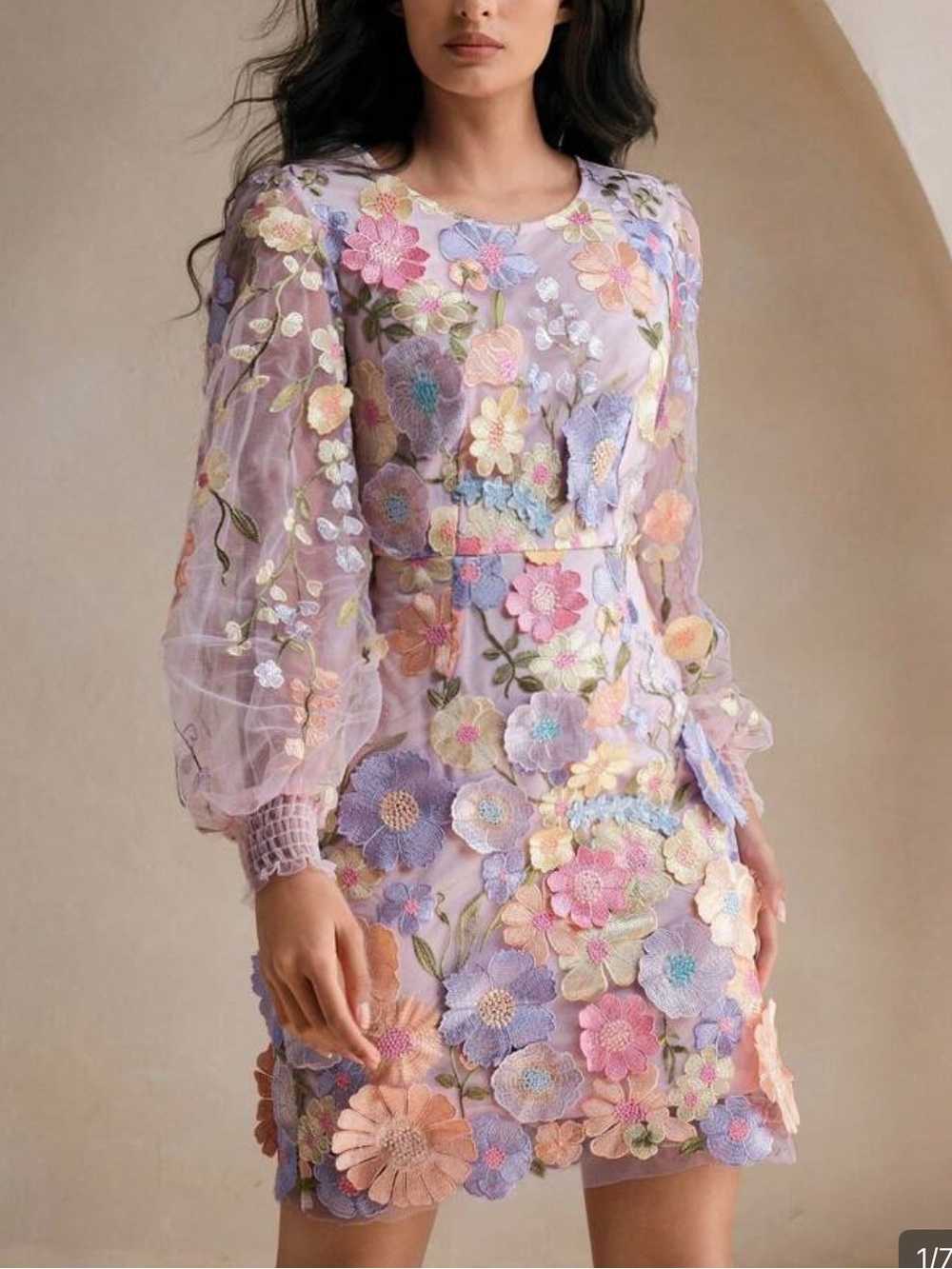 Anastasia Pastel Multi-Color Floral Appliqué Mini Dress
